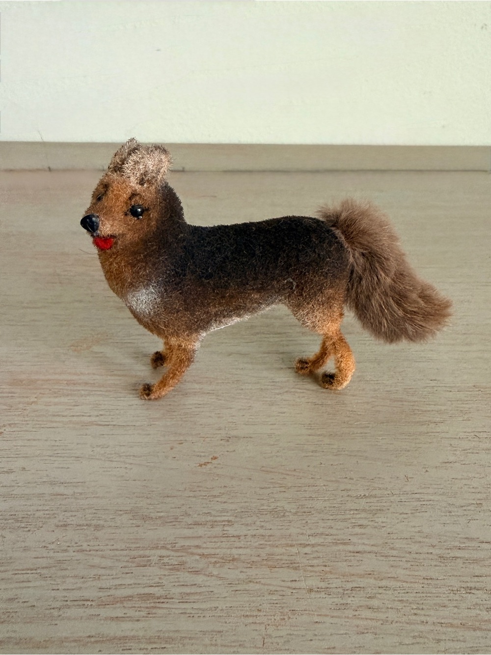 Vintage Wagner Handwork Germany Flocked German Shepherd Dog Figurine w/ Sticker